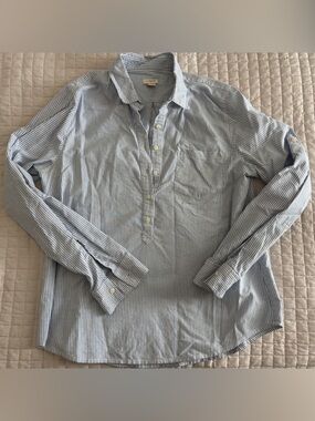 J. Crew Blue and White Striped Button-Down Popover
